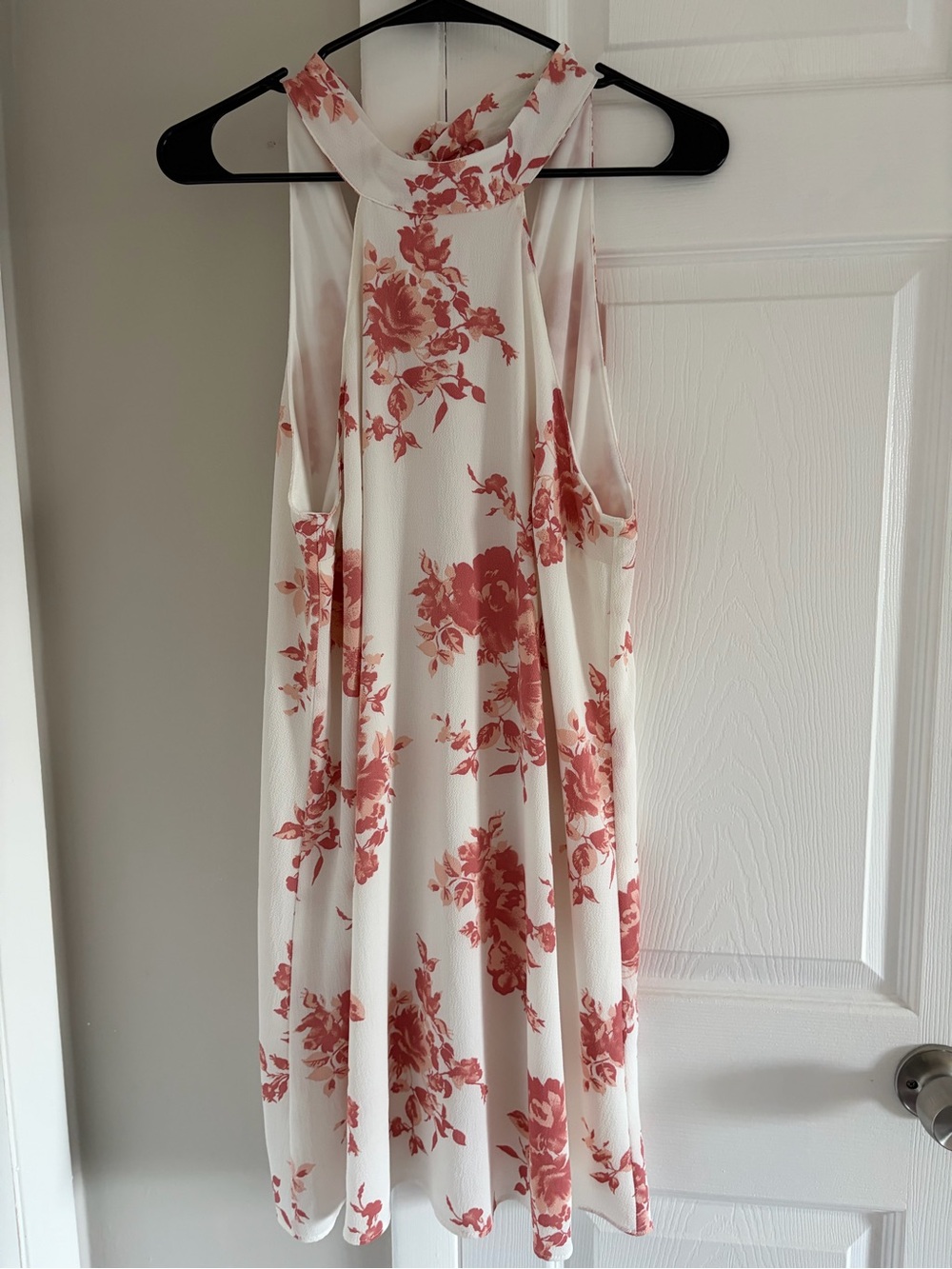 Lulu's Cream Halter Mini Dress with Coral Floral Print